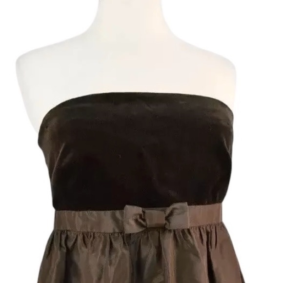 J Crew Strapless Velvet Bow Silk Cotton Cocktail Bridesmaids Dress Brown Size 4 - Picture 3 of 5